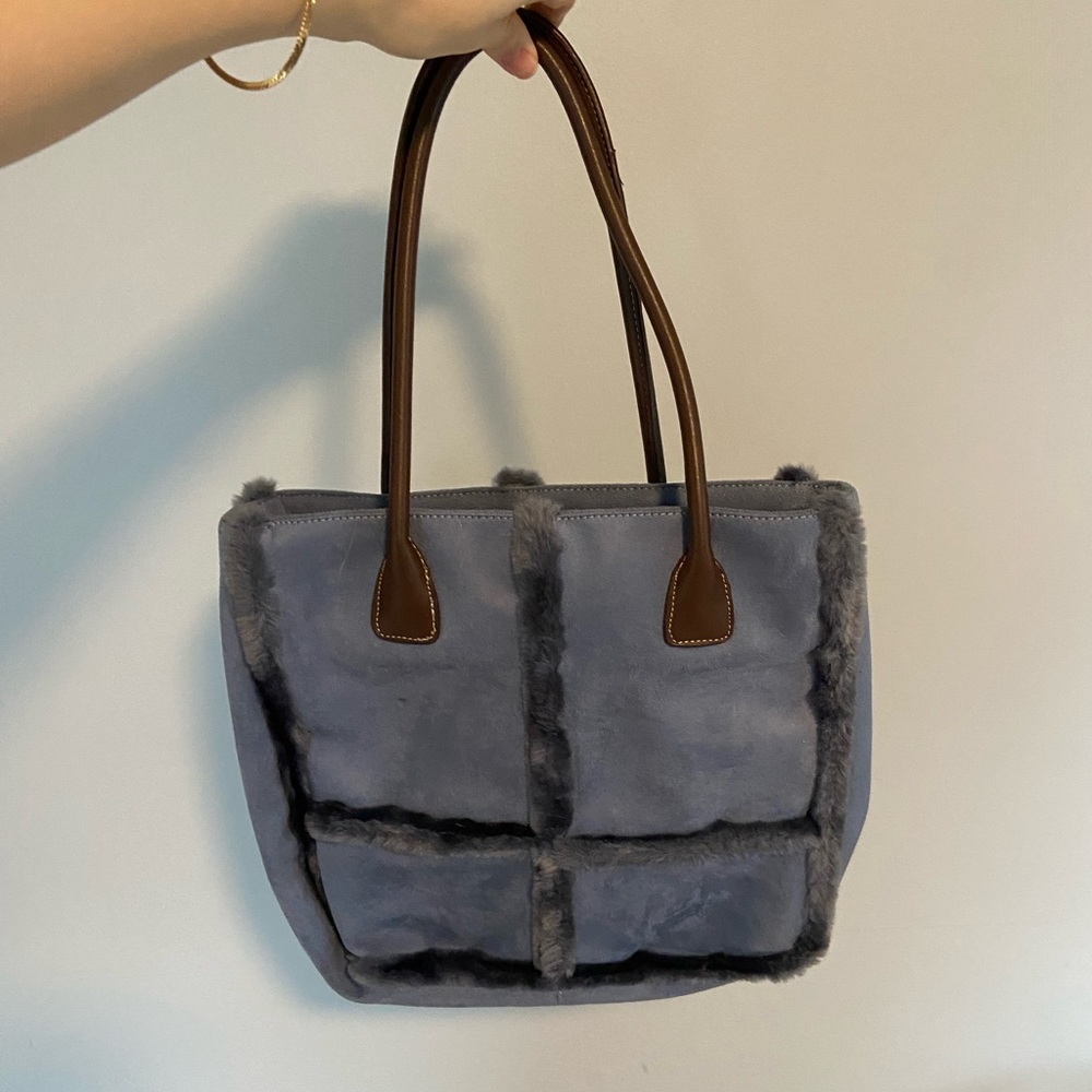 Scandinavian-Inspired Blue and Brown Fur Tote